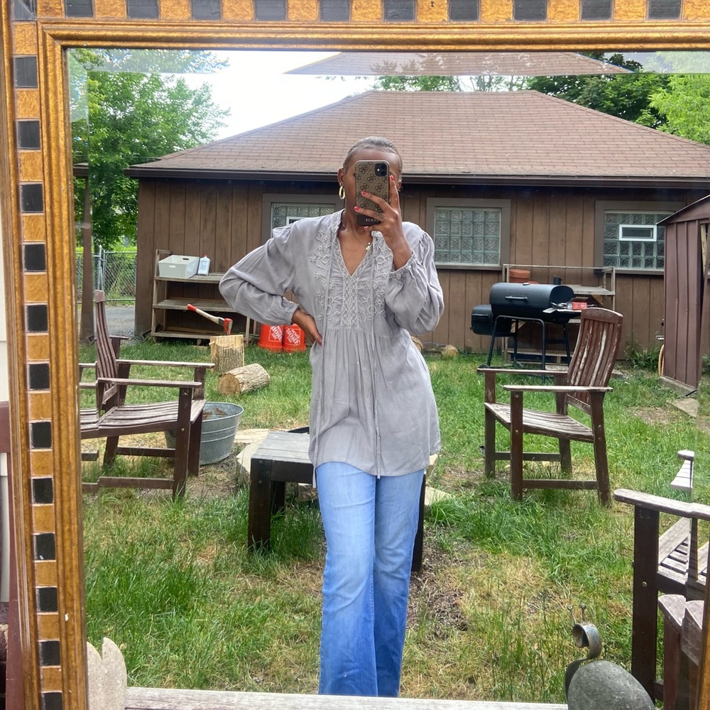 Grey Cottagecore Flowy Dainty Feminine Top